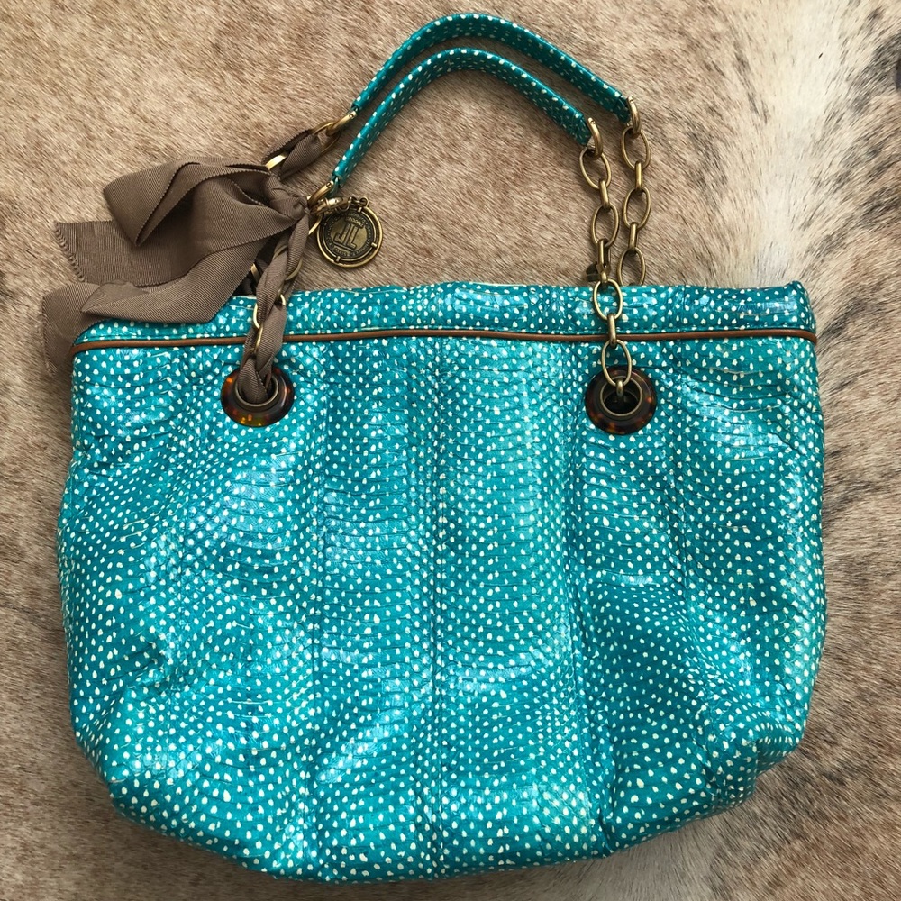 LANVIN turquoise medium leather handbag